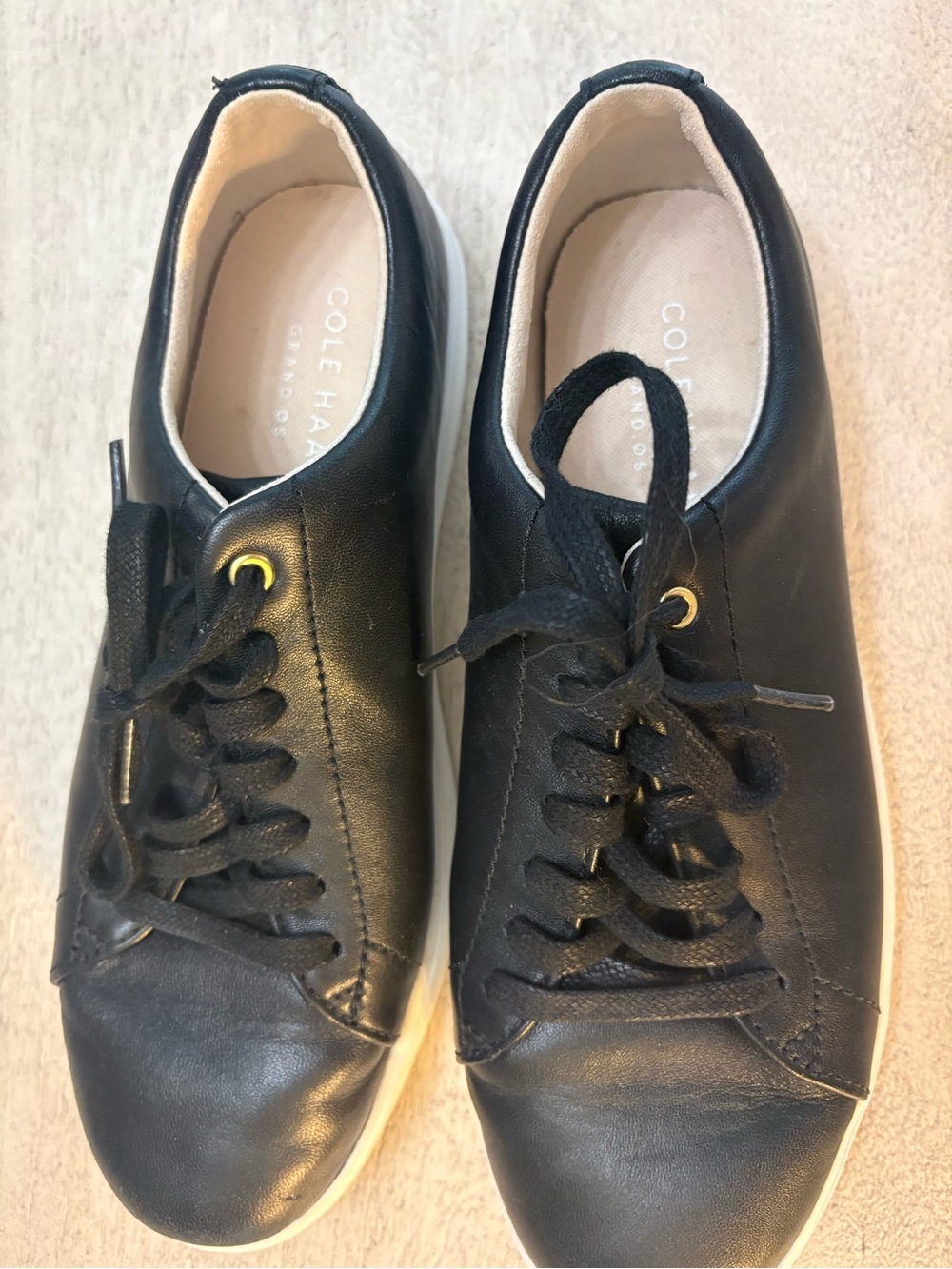 Cole Haan Black Leather Low-Top Sneakers with White Sole